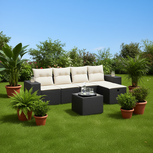 Modular Black Pe Rattan Garden <b>Sofa</b> <b>Set</b> Durable Outdoor Furniture With High Density Foam Cushions For Garden Use - Product Image 2