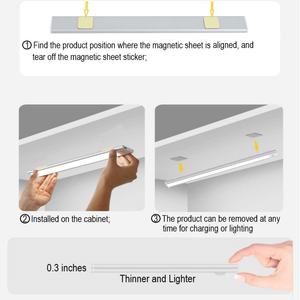 Éclairage intérieur ultra-fin, 3 couleurs, à intensité variable, rechargeable par USB 5V, lumière LED à détecteur de mouvement pour armoire de cuisine, placard, garde-robe - Product Image 4