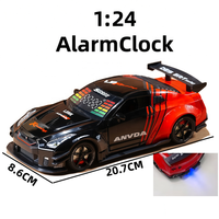 Coche de metal fundido a presión 1:24 GTR R35 con alarma y luces, puertas que se abren, adorno decorativo, hipercoche con alarma
