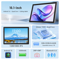 Tablet Android 16 de 10.1 Pulgadas con Llamadas 4G LTE, Procesador de Cuatro Núcleos, Batería de 6000 mAh, WiFi de Doble Banda, GPS