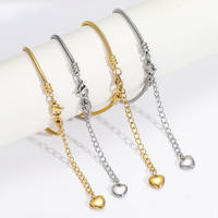 Bracelet anti-ternissement DIY en acier inoxydable plaqué or 18 carats, étanche, avec fermoir ouvert, simple, chaîne serpent et breloque cœur