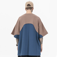 Vert fossette Logo personnalisé Colorblock t-shirt coupé et coudre pull coton t-shirt surdimensionné Patchwork deux tons t-shirt hommes