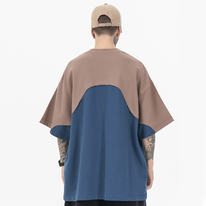 Green Dimple Custom Logo Colorblock Tshirt Cut And Sew Pullover Cotton T <strong>shirt</strong> Oversized <strong>Patchwork</strong> Two Tone T <strong>shirt</strong> Men - Product Image 2