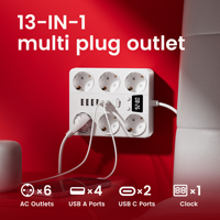 Multiprise portable 6 prises CA avec 4 ports USB, protection contre les surcharges, prise électrique allemande EU, vente en gros, pour la maison et le bureau