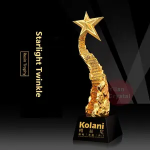 Wholesale Engraved Custom Crystal Trophy Gold Plated Resin Trophy For Company Celebration Gift