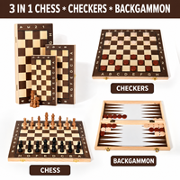 Jeu d'échecs, de dames et de backgammon en bois 3 en 1 avec logo personnalisé, plateau pliable portable pour adultes et enfants