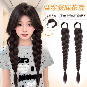 Peluca de doble trenza para mujer, cola de caballo natural y esponjosa, tejida a mano con alambre de alta temperatura, para cualquier forma de rostro - Product Image 3