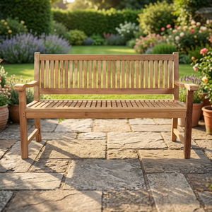 Indonesia Rianto Modern Teak Wood Outdoor <b>Bench</b> with Arms and Legs-Water Resistant & Eco-Friendly - Product Image 2