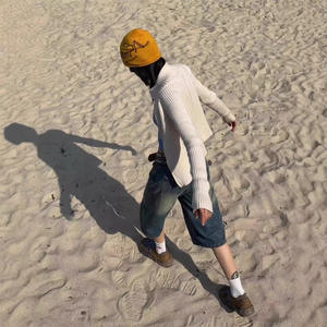 Y2K Street Vintage taille tombante poche inclinée chat lavé moustache jambe large Jorts Bermuda Denim Shorts - Product Image 5