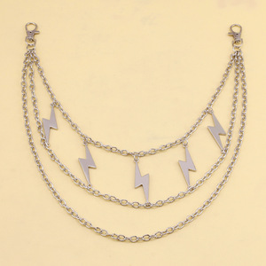 Multi Layered Metal Lightning Bolt Waist <b>Chain</b> Punk Style Zinc Alloy Body <b>Chain</b> For Men And Women Daily Wear Hip Hop Trendy - Product Image 3