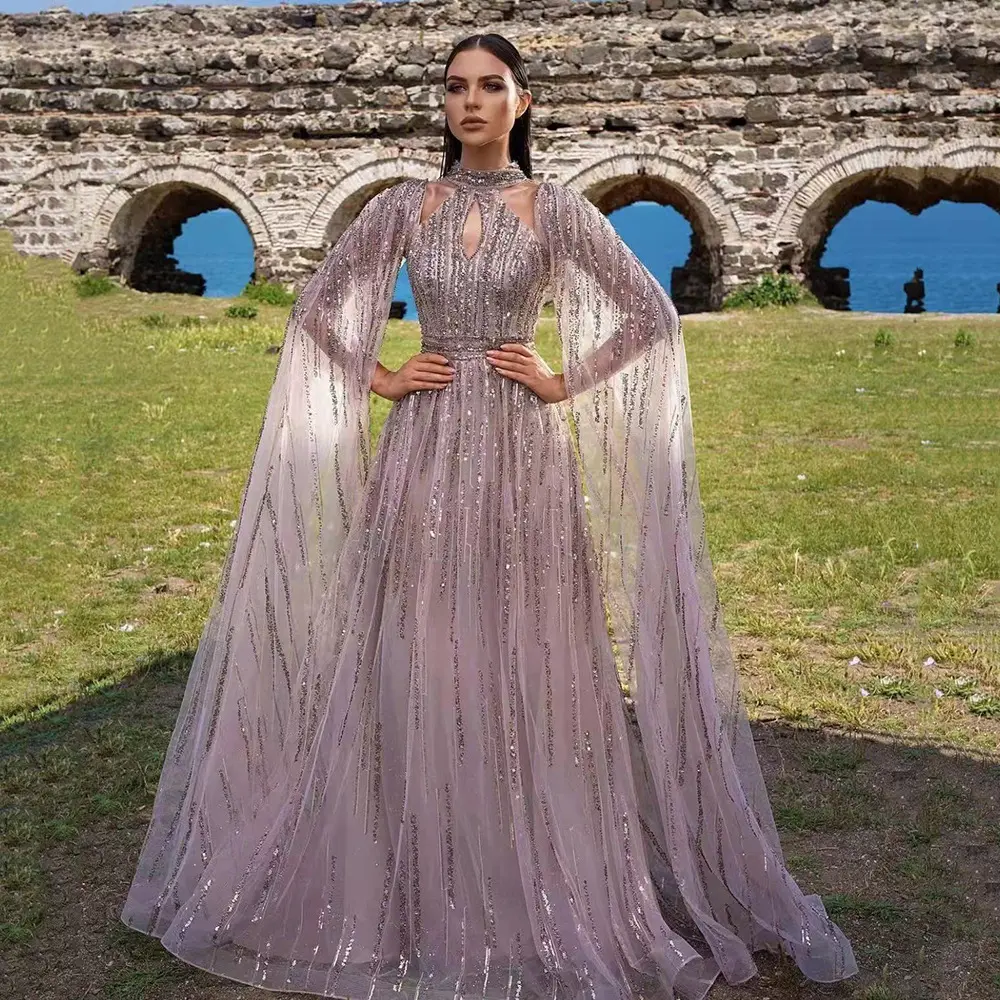 2022 mesh tassel sequins gowns prom dress evening dresses women