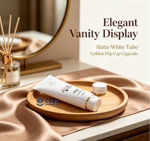 Tubos Exprimibles Cosméticos Personalizados de Alta Gama, Cuerpo Blanco Mate con Tapa Abatible Dorada, Envase Portátil a Prueba de Fugas para el Cuidado de la Piel - Product Image 2