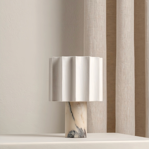 Lámpara de Mesa Moderna de Mármol, Lámpara de Escritorio de Piedra de Lujo con Pantalla de Tela Plegada para Dormitorio o Sala de Estar - Product Image 2
