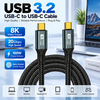 Câble USB-C vers USB-C USB3.2 Gen2 20 Gbit/s 100 W 5 A PD Charge Rapide Cordon Vidéo 8K Longueurs Multiples de 0,5 m à 3 m pour Ordinateur Portable SSD Moniteur