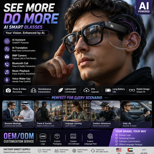 Lunettes caméra IA avec interprétation simultanée, assistant vocal et emballage personnalisé pour enregistrement d'appels professionnels en voyage - Product Image 1