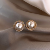 Mode femmes Vintage Simple rond diamant cristal perle boucles d'oreilles Zircon femmes mariage perle boucle d'oreille accessoires