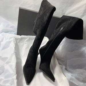 Bottes longues élastiques et amincissantes à talons hauts en daim, bottes hautes au-dessus du genou pour femmes, nouvelle mode, bottes pointues pour femmes - Product Image 5