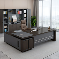 Escritorio Gerencial en Forma de L Minimalista de MFC, Mesa de Computadora Ejecutiva Moderna con Gabinete de Almacenamiento Lateral, Conjunto de Muebles para Oficina Privada en Casa
