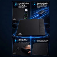 Tapis de souris sans fil en verre trempé 3-en-1 de qualité supérieure, station de charge rapide 15W pour smartphone, montre et écouteurs sans fil
