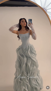Ruolai HL748 Abito <span class=keywords><strong>da</strong></span> Sera Elegante e Lussuoso <span class=keywords><strong>da</strong></span> Donna, Linea A <span class=keywords><strong>con</strong></span> Spalline Sottili in Chiffon e <span class=keywords><strong>Volant</strong></span> - Product Image 4