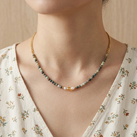 Cadeau chrétien minimaliste, chaîne à maillons en or plaqué 18 carats, pierres précieuses imperméables, citrine facettée, perles de turquoise africaine naturelle