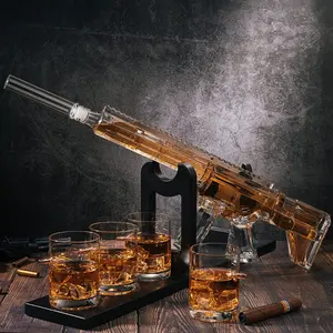 زجاج بندقية AK47 دورق زجاجي للخمر وال ويسكي مع 4 أكواب ويسكي طقم أكواب للمشروبات الكحولية وال ويسكي والفودكا والبراندي كريستال فاخر مخصص للكمبيوتر