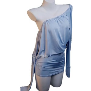Robe moulante bleue en viscose, style lingerie, épaules dénudées, dos nu, taille ajustée, coupe slim, pour soirée, 8147 - Product Image 5
