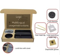 Ensemble de boîte à bento avec gril à charbon pliable en acier inoxydable thermolaqué, portable, avec dispositif de sécurité flamme et logo personnalisé