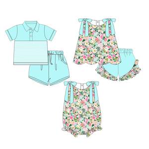 Précommande MOQ 5 – Vêtements d'été tendance pour bébés filles et garçons, imprimé floral aquatique, collection fratrie, boutique Trendyism, doux et bio, vente en gros - Product Image 1