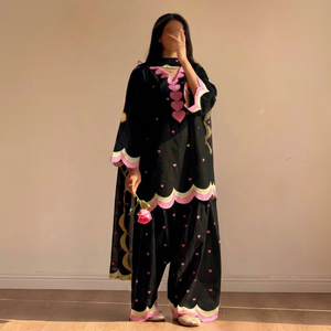 Ensemble Salwar Kameez en Mul Chanderi brodé, séchage rapide, pour femme, tenue ethnique indienne et pakistanaise, idéal pour les fêtes et mariages - Product Image 1