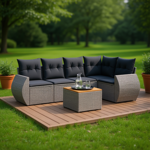 Ensemble de canapés de jardin en rotin gris, mobilier d'extérieur avec housses amovibles, design contemporain, coussins imperméables - Product Image 2