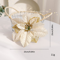 Fleur artificielle de poinsettia en dentelle creuse blanc crème et or, 25 cm, pour décoration de sapin de Noël et couronne