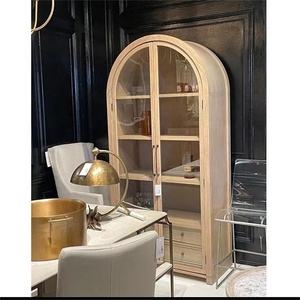 Venta al por mayor <span class=keywords><strong>de</strong></span> fábrica: Vitrina alta arqueada <span class=keywords><strong>de</strong></span> <span class=keywords><strong>madera</strong></span> y vidrio estilo rústico <span class=keywords><strong>con</strong></span> <span class=keywords><strong>cajones</strong></span> para decoración del hogar - Product Image 4