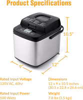 Machine à pain compacte 19-en-1 automatique avec fonction maintien au chaud, capacité 1,5 lb / 1 lb, pour une cuisson uniforme