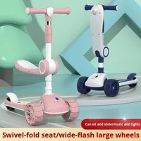 Trottinette pour tout-petits pliable avec siège détachable, roues anti-retournement et lumières clignotantes, trottinette pour enfants, cadeau d'anniversaire parfait pour les garçons et les filles