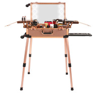 Étui de Studio roulant Portable à LED, kit de maquillage, haut-parleur on the go, boîte dorée, avec lumière, Promotion