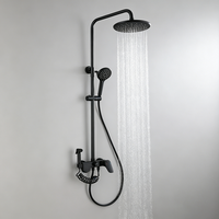 Système de douche en laiton massif noir mat, ensemble de douche pluie 4 fonctions avec douchette à main, kit de robinetterie de douche murale pour salle de bain