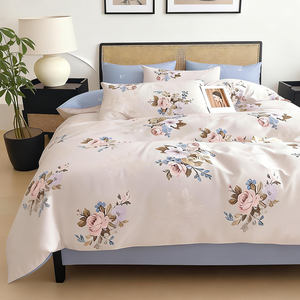 Wholesale Eco-Friendly 200TC White Blue Floral Plant Printed Cotton 3PCS <b>Bed</b> Sheet <b>Cover</b> Set Stocked in China Fast Ship to EU - Product Image 4