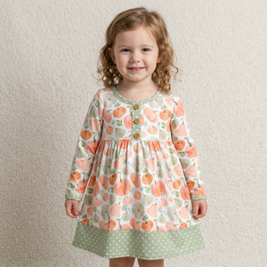 Robe longue à manches longues pour petite fille, collection automne, longueur genou, ensemble robe de fête à motif citrouille pour bébé fille - Product Image 1