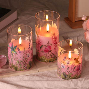 مجموعة ميرمي من 3 شموع زجاجية عمودية بإضاءة LED لتزيين المنزل - Product Image 3