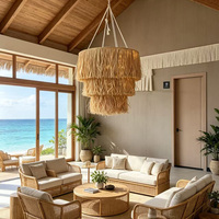 Abat-jour en macramé en raphia multicouche personnalisable, suspension murale tissée à la main, texture naturelle pour espaces polyvalents