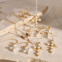 Kalung Liontin Batu Alam Zirkon Salib Fashion Wanita Terlaris, Lapis Emas 18K, Rantai Kabel Tipis Baja Tahan Karat 316L