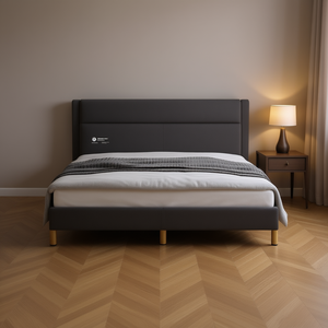Base de Cama Tapizada Moderna en Gris Oscuro con Cabecera de Tela y Base de Madera, Tamaño Queen - Product Image 2