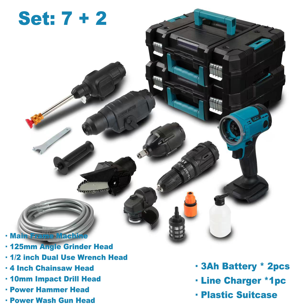 7 + 2 Set, avec batterie 3Ah * 2pcs