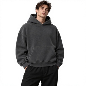 Men's Dark Gray O-Neck Pullover Sweatshirt Regular Sleeve Solid Color Fleece Knitted Winter Wear Embroidered Lined - Product Image 1