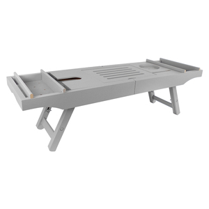 Design Wood Bamboo Silver Luxury Bathtub Caddy Bamboo Bath Tub Tray With Extending Sides Shower Organizer