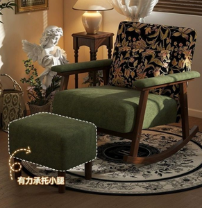 เก้าอี้โยกไม้เนื้อแข็งสไตล์วินเทจ หุ้มผ้าพิมพ์ลายดอกไม้สุดหรู เป็นมิตรกับสิ่งแวดล้อม ทนทาน เหมาะสำหรับห้องนั่งเล่น - Product Image 2