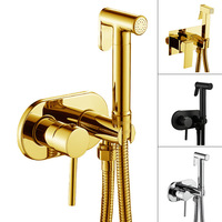 HONGDEC Ensemble de pistolet de pulvérisation pour bidet en acier inoxydable doré brossé moderne, montage mural, utilisation pour toilettes et hôtels, installation facile