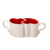 Ensemble de tasses à café en céramique personnalisées en forme de cœur pour couple, bicolores, pour impression de logo par sublimation, cadeau de fiançailles, vente en gros
