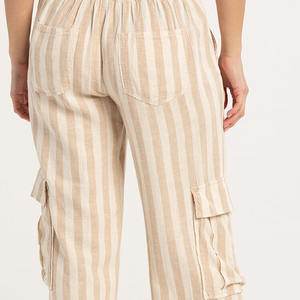 Vente <span class=keywords><strong>en</strong></span> gros <span class=keywords><strong>Pantalon</strong></span> cargo droit <span class=keywords><strong>taille</strong></span> <span class=keywords><strong>basse</strong></span> <span class=keywords><strong>en</strong></span> <span class=keywords><strong>lin</strong></span> à rayures de rue personnalisé pour femmes - Product Image 3